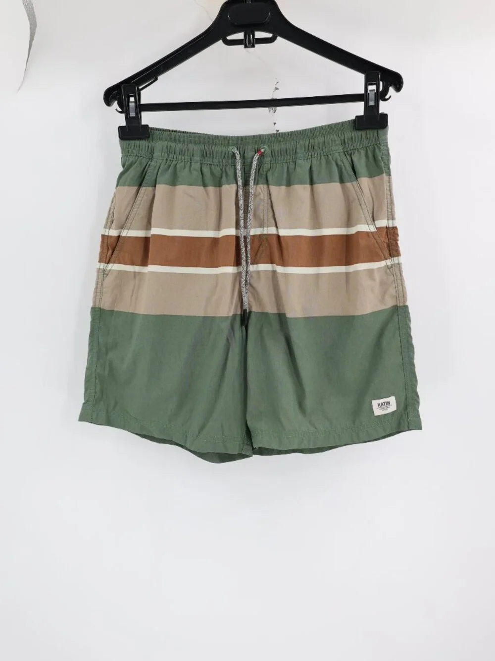 Katin Swim Trunks Mens Small Mesh Lined Striped Nylon Drawstring Elastic Waist